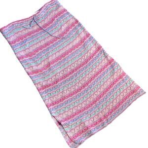 Vintage Womens L Pink Pastel Stripe Crochet Midi Skirt Fairycore Boho Beach Y2K